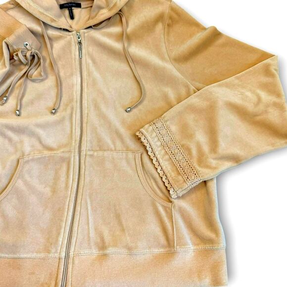 Daisy Fuentes Velvet Plush Hoodie Lounge Sweatpants Set Wide Leg Womens 1X Beige - Picture 6 of 12